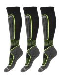 Vignette Deluni, Gaia 3 pair chaussettes de ski 3 paire unisexe Black With Neon Green Lines noir, vert 