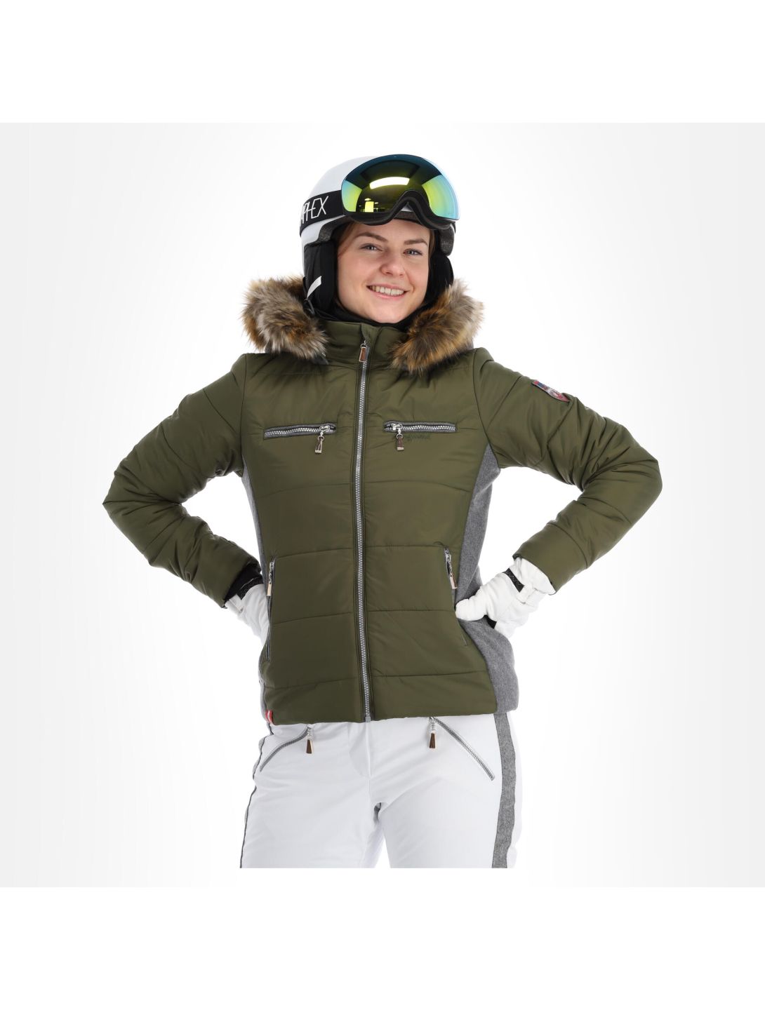 Almgwand, Stongerhohe veste de ski femmes olive gris, vert 