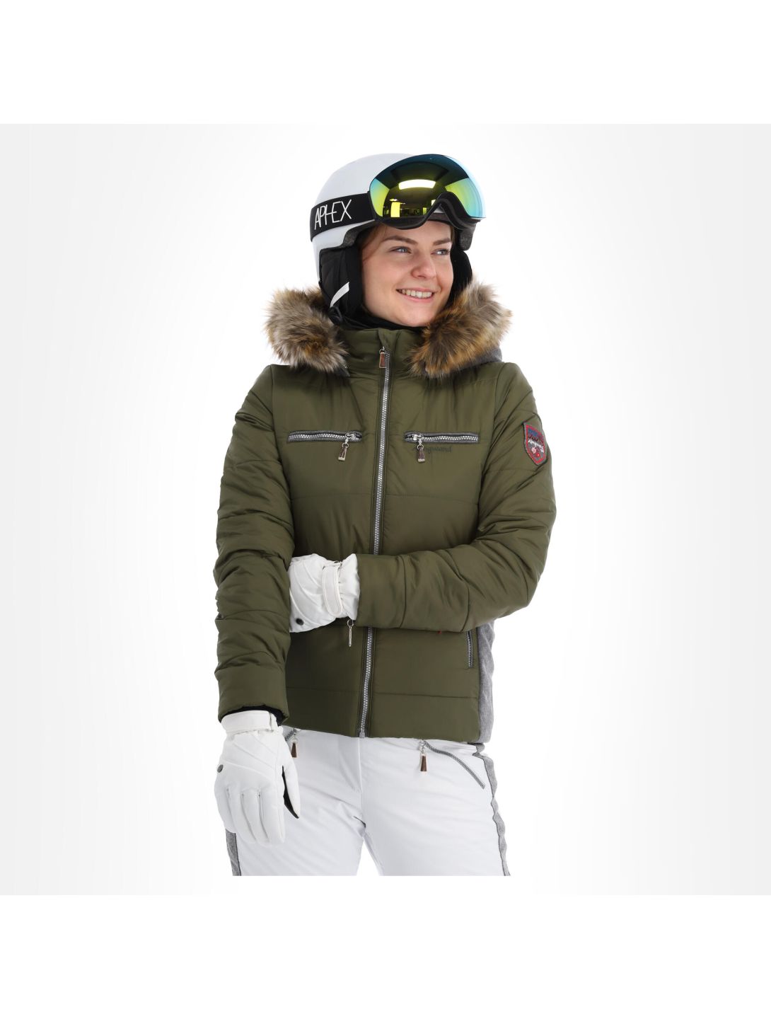 Almgwand, Stongerhohe veste de ski femmes olive gris, vert 