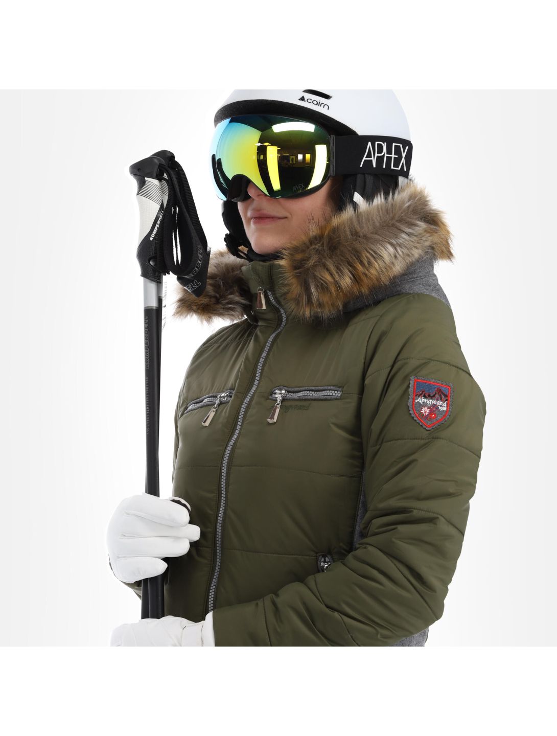 Almgwand, Stongerhohe veste de ski femmes olive gris, vert 