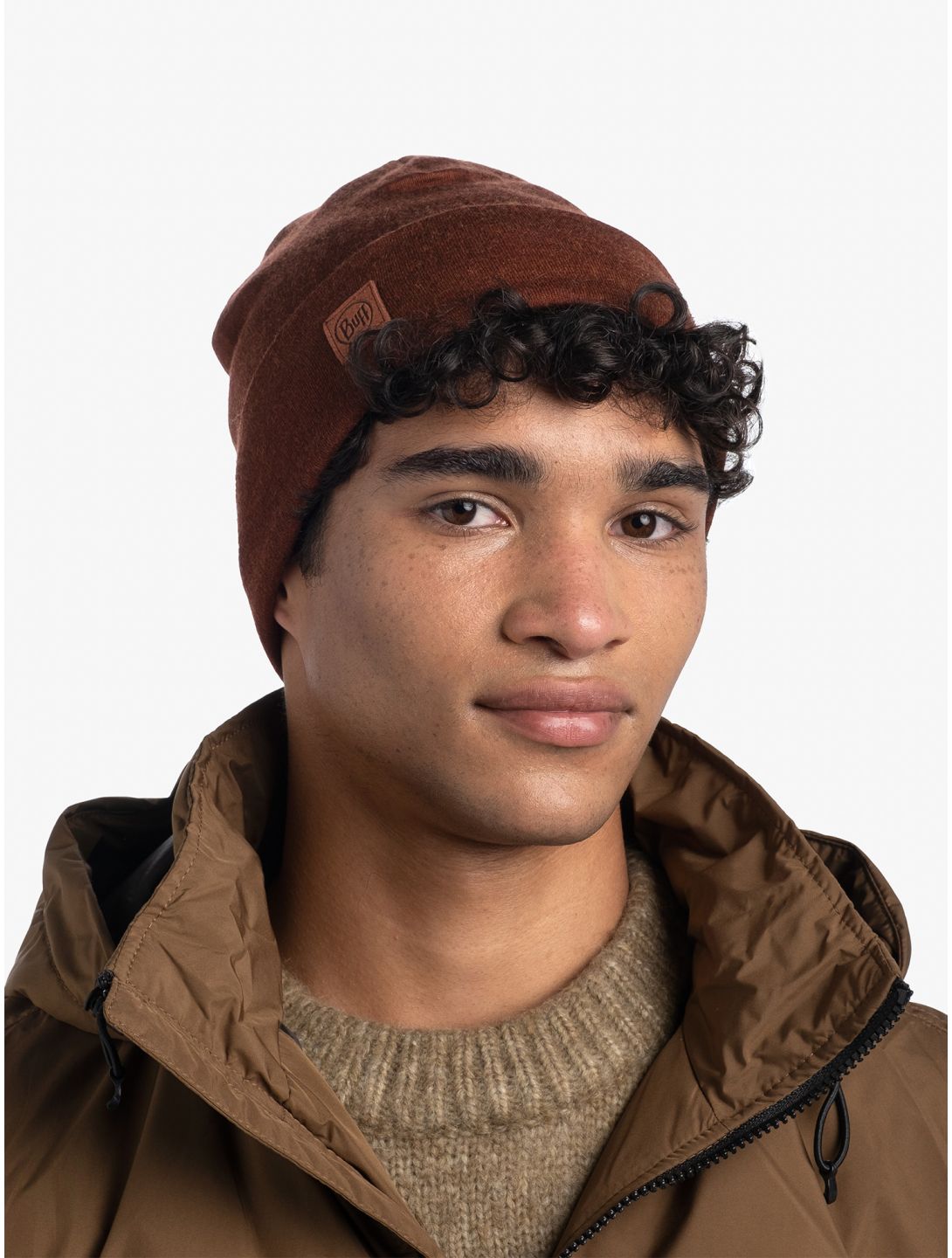 Buff, Merino Heavyweight Beanie bonnet unisexe Solid Sienna brun 