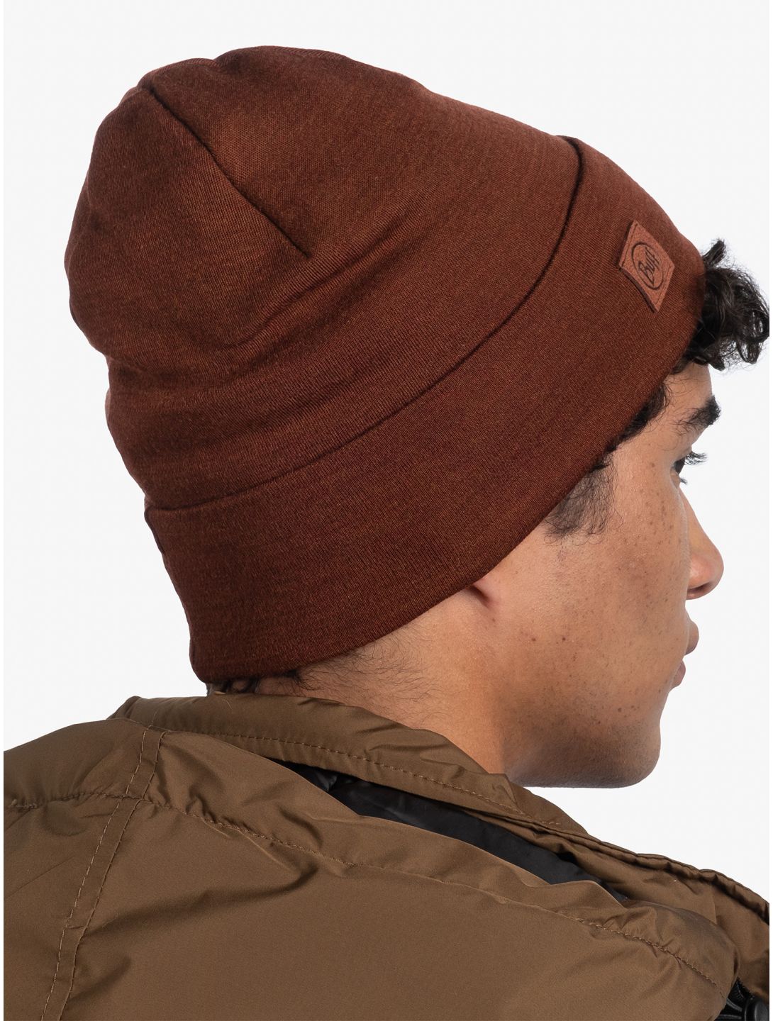 Buff, Merino Heavyweight Beanie bonnet unisexe Solid Sienna brun 