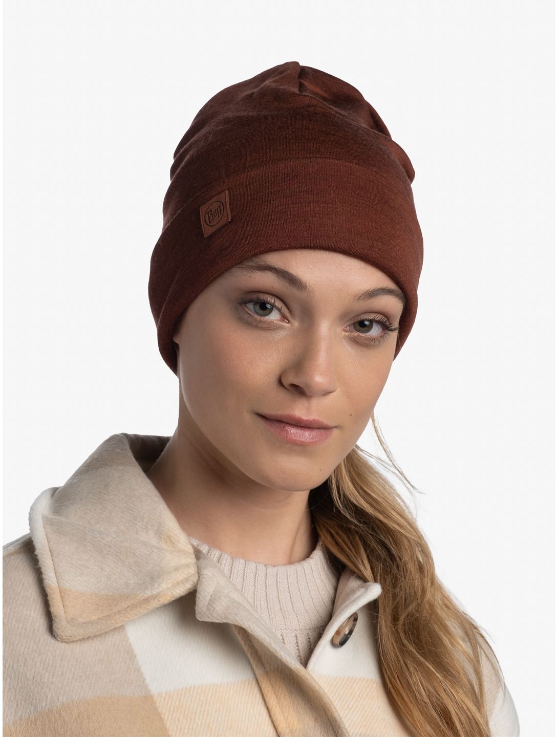 Buff, Merino Heavyweight Beanie bonnet unisexe Solid Sienna brun 