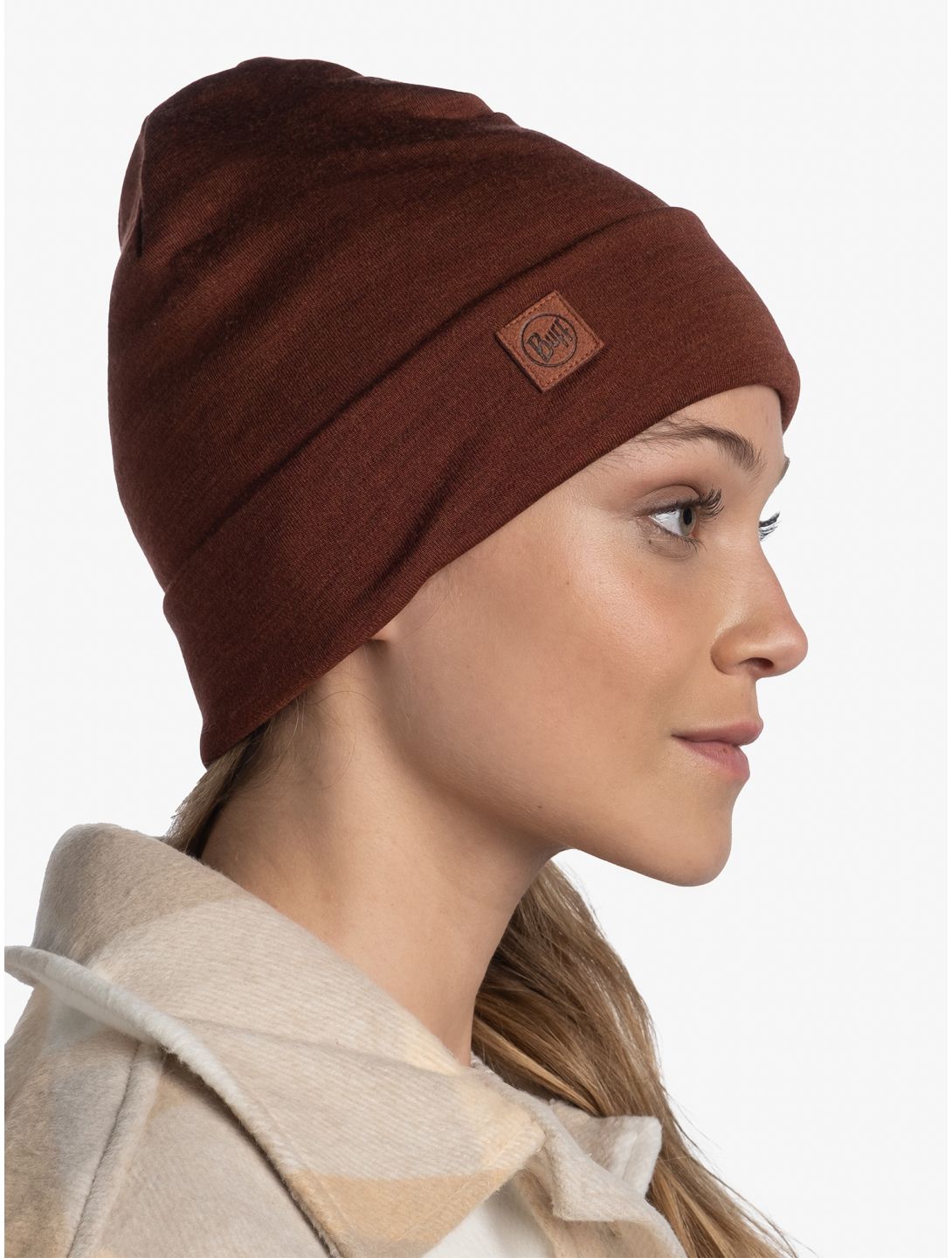 Buff, Merino Heavyweight Beanie bonnet unisexe Solid Sienna brun 