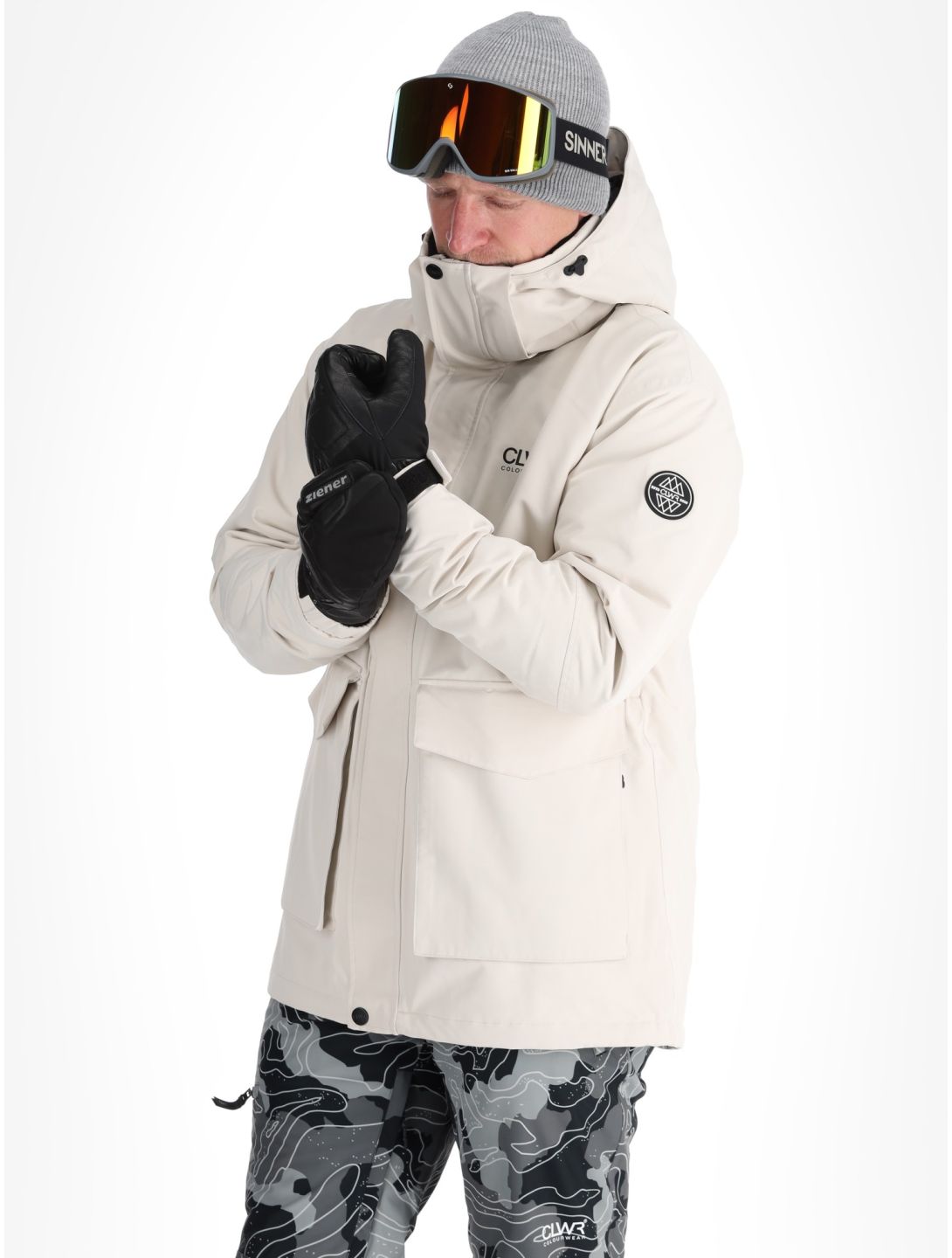 ColourWear, U Mountain Cargo veste de ski unisexe Off-White blanc 