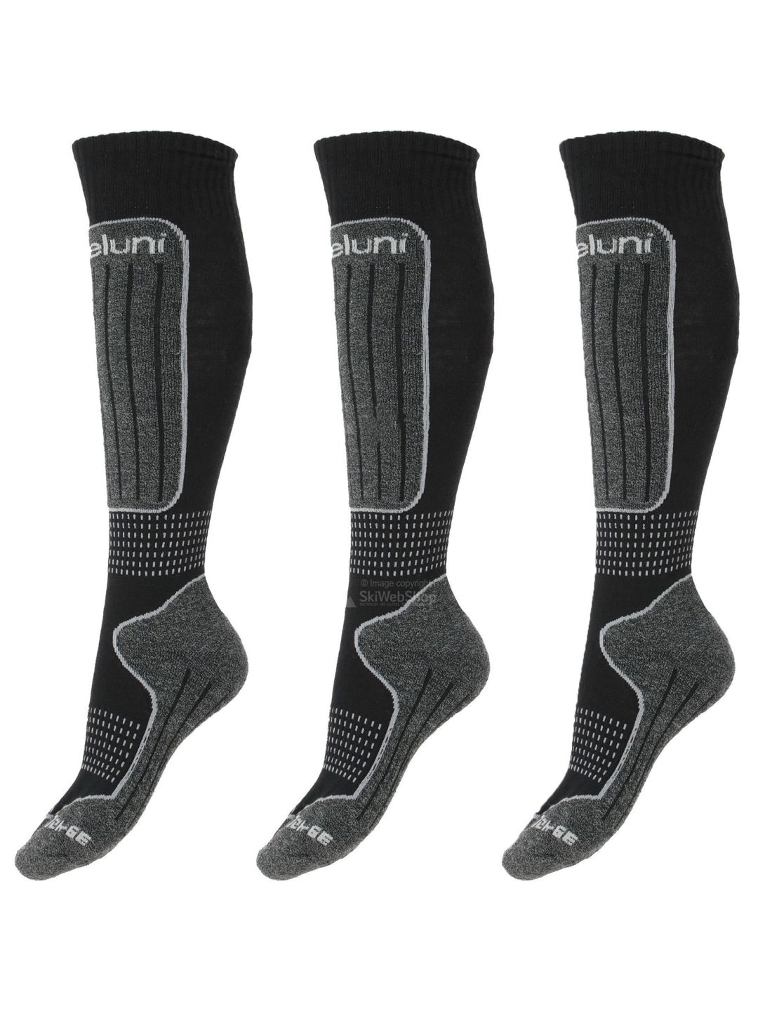 Deluni, Luca 3 Pair chaussettes de ski 3 paire enfants Black With Grey Lines gris, noir 