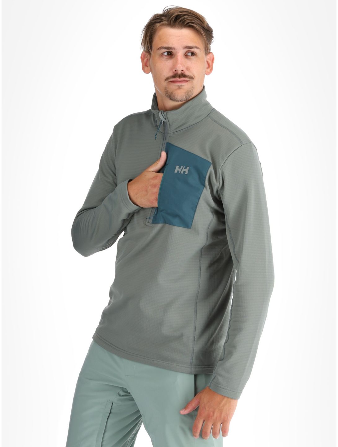 Helly Hansen, Versalite 1/2 Zip pull de ski hommes Grey Cactus gris, vert 