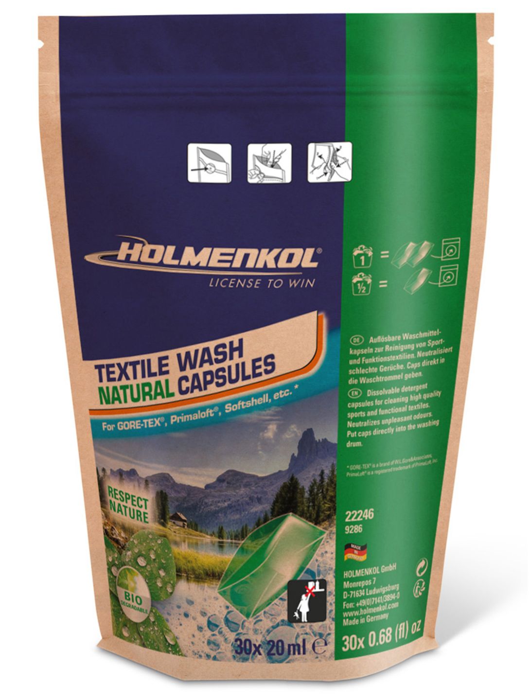 Holmenkol, Textile Wash Natural Capsules détergent à lessive unisexe 