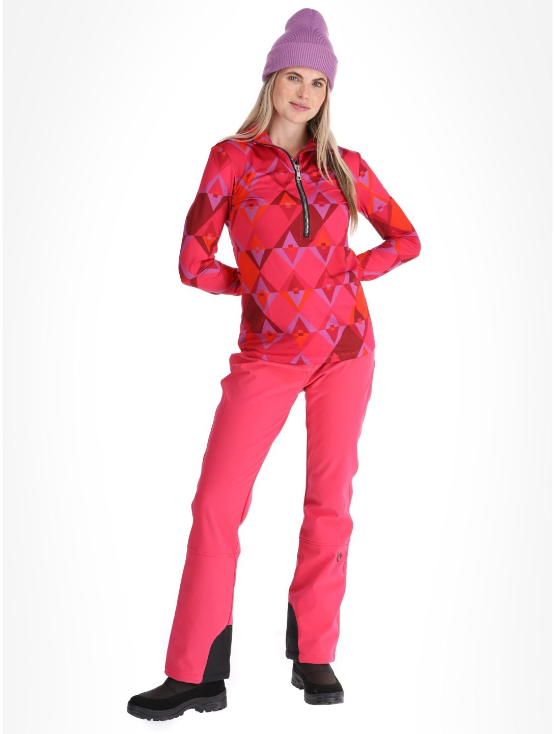 Kou Sportswear, Pully pull de ski femmes Pink / Red rose, rouge 