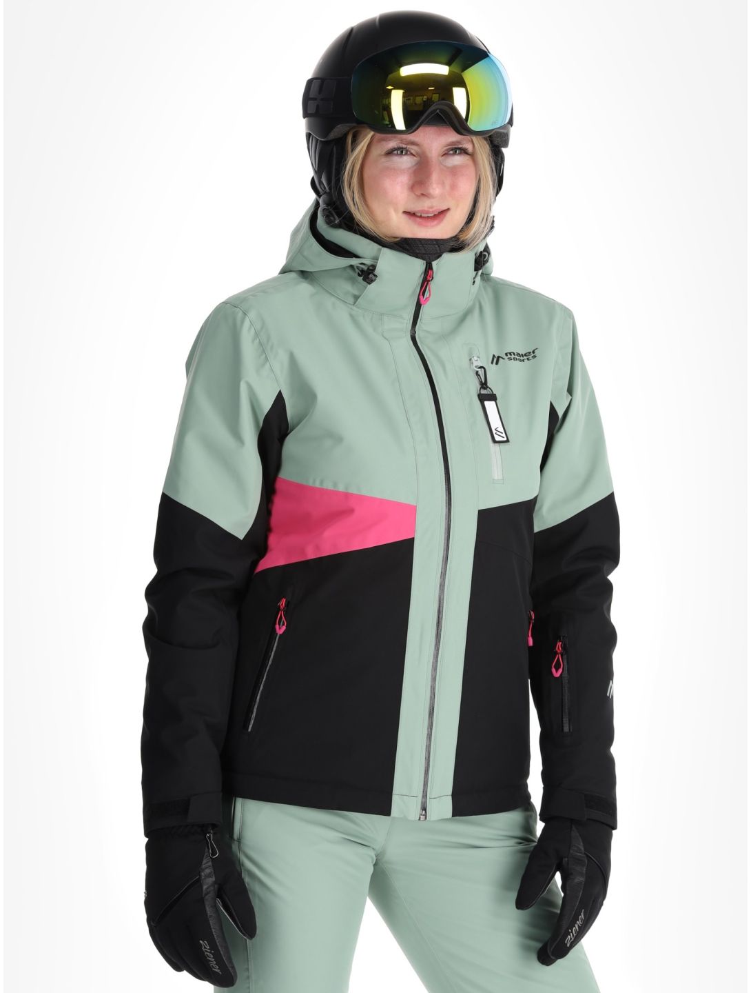 Maier Sports, Vidra veste de ski femmes Black / Luscious Moss / Pink Flambé noir, rose, vert 