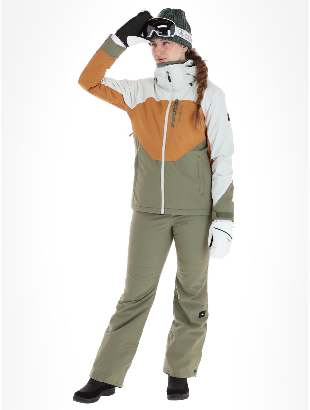 O'Neill, Carbonite veste de ski femmes London Fog Colour Block blanc, brun, vert 