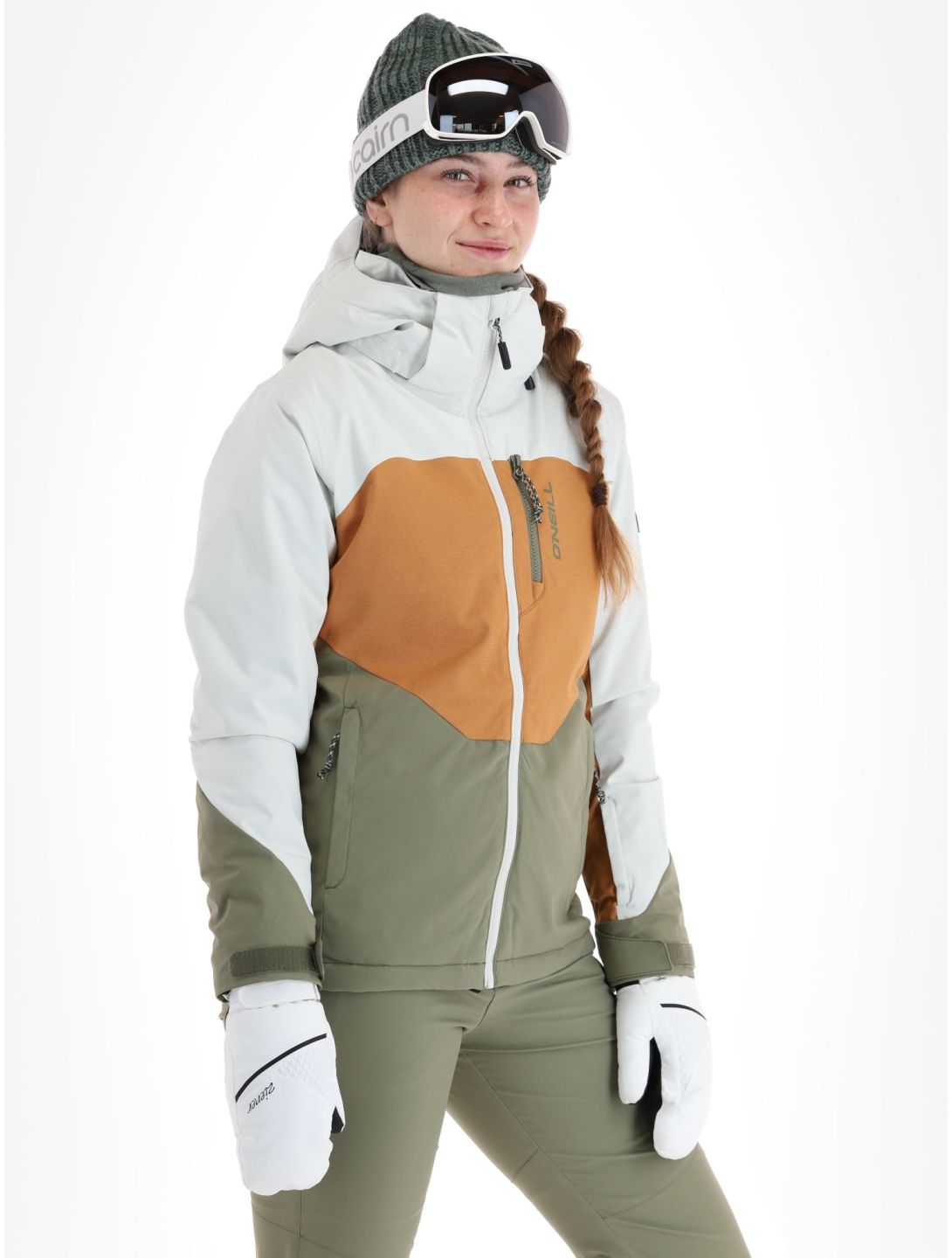 O'Neill, Carbonite veste de ski femmes London Fog Colour Block blanc, brun, vert 