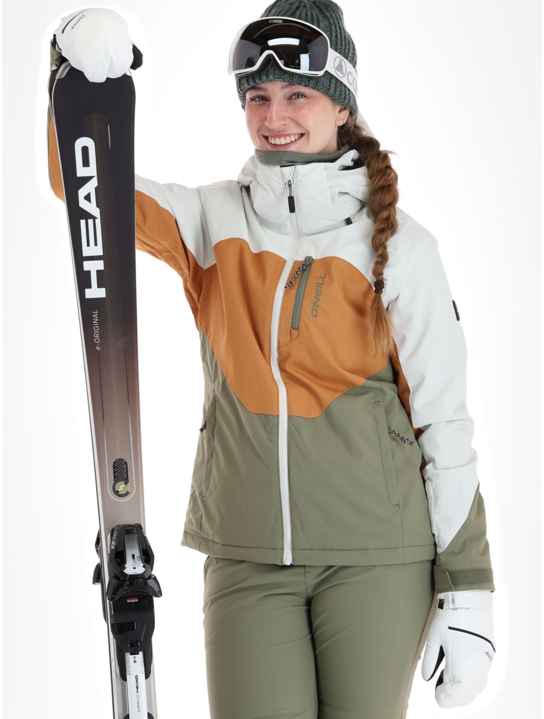 O'Neill, Carbonite veste de ski femmes London Fog Colour Block blanc, brun, vert 