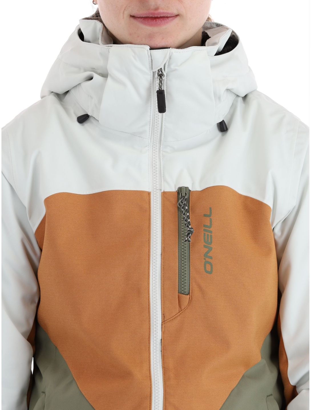 O'Neill, Carbonite veste de ski femmes London Fog Colour Block blanc, brun, vert 