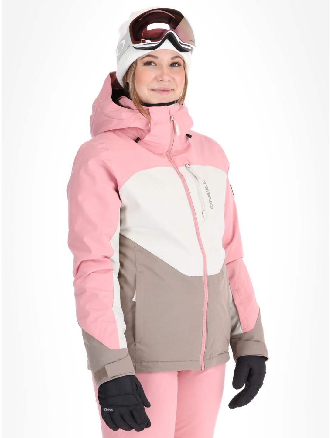 O'Neill, Carbonite Snow veste de ski femmes Genuine Pink Colour Block blanc, brun, rose 