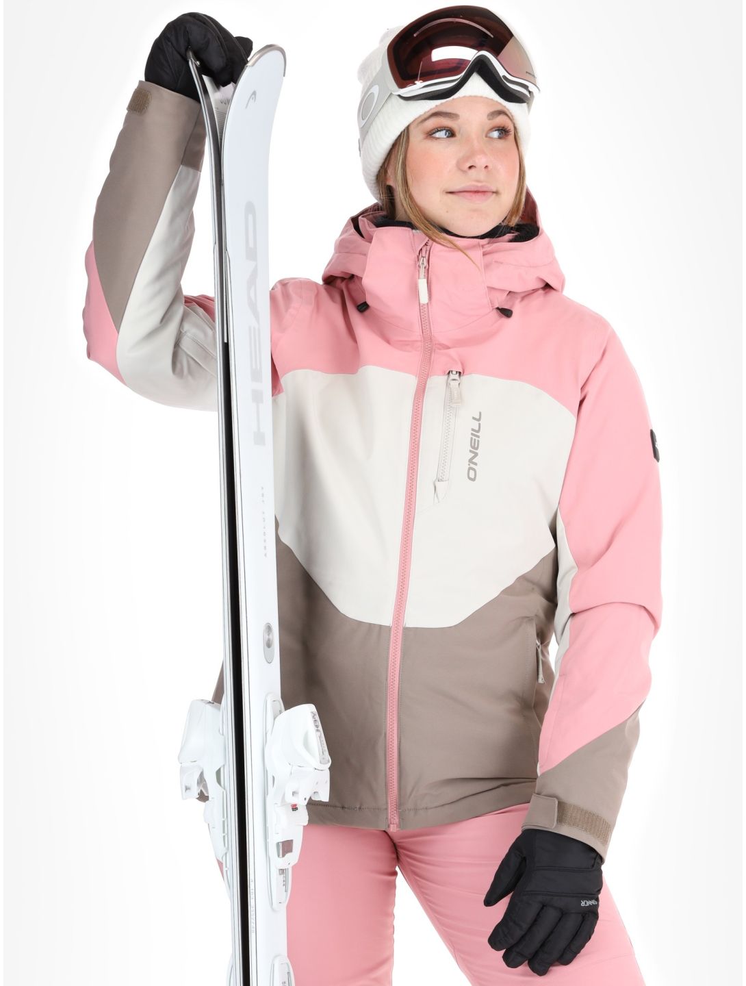 O'Neill, Carbonite Snow veste de ski femmes Genuine Pink Colour Block blanc, brun, rose 