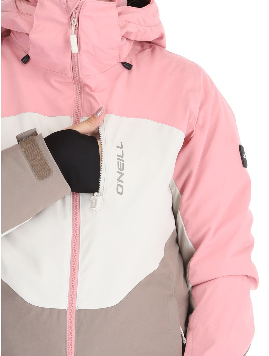 O'Neill, Carbonite Snow veste de ski femmes Genuine Pink Colour Block blanc, brun, rose 