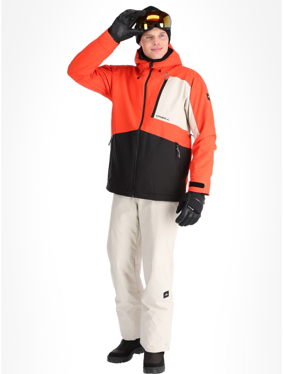 O'Neill, Hammer Block Snow veste de ski hommes Paprika Flame Colour Block blanc, noir, orange 