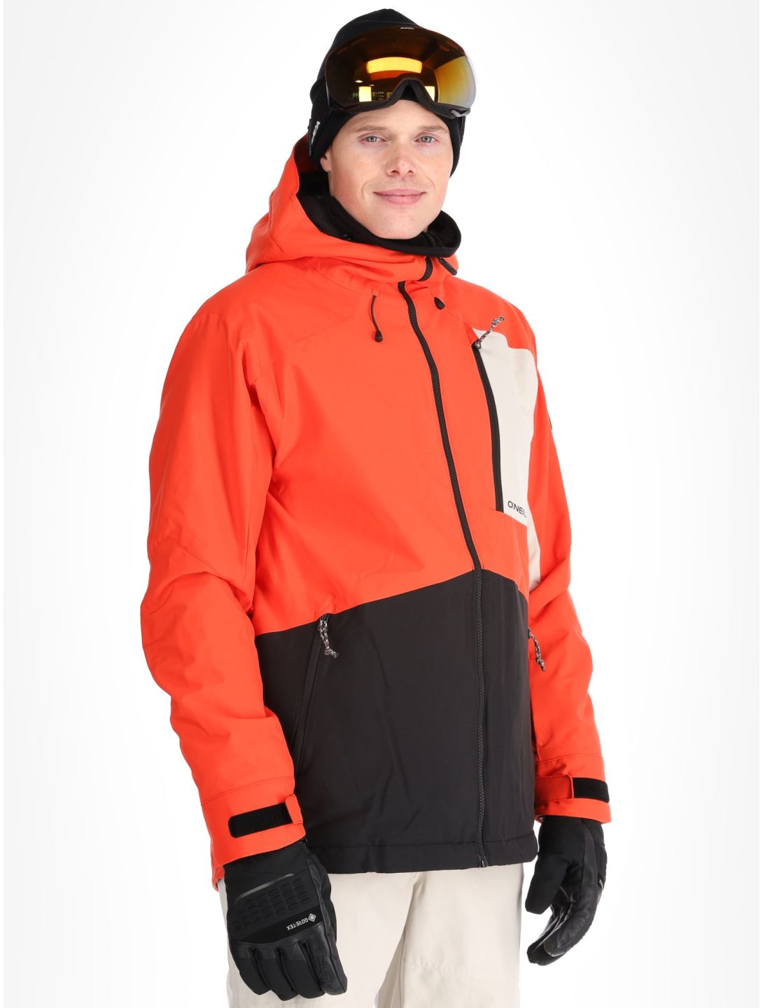 O'Neill, Hammer Block Snow veste de ski hommes Paprika Flame Colour Block blanc, noir, orange 