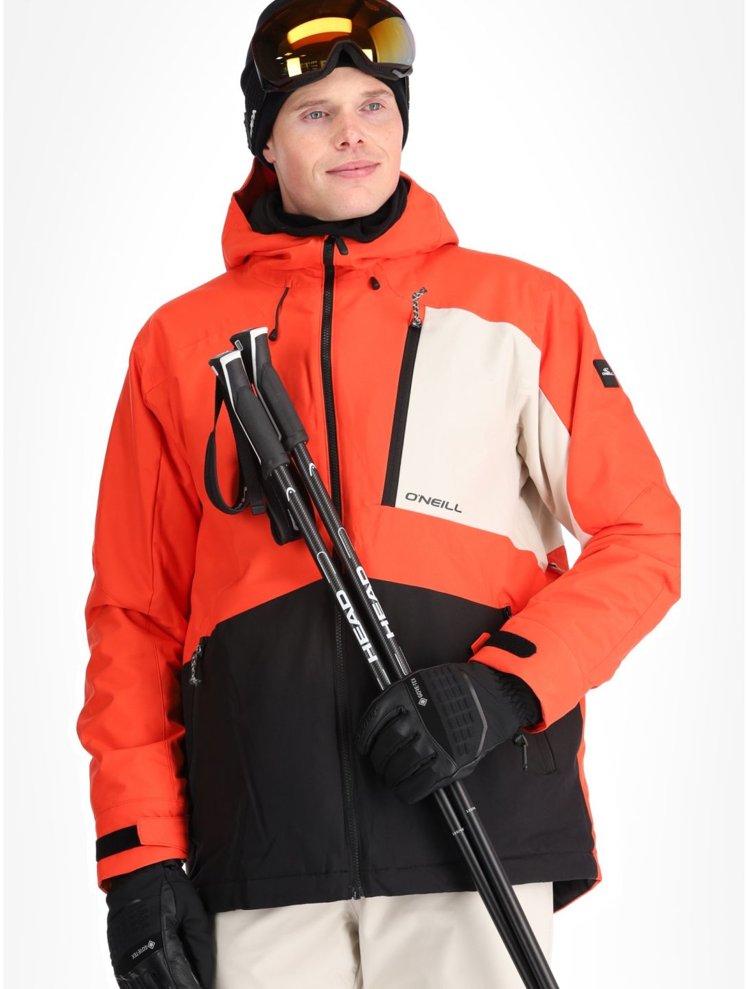 O'Neill, Hammer Block Snow veste de ski hommes Paprika Flame Colour Block blanc, noir, orange 