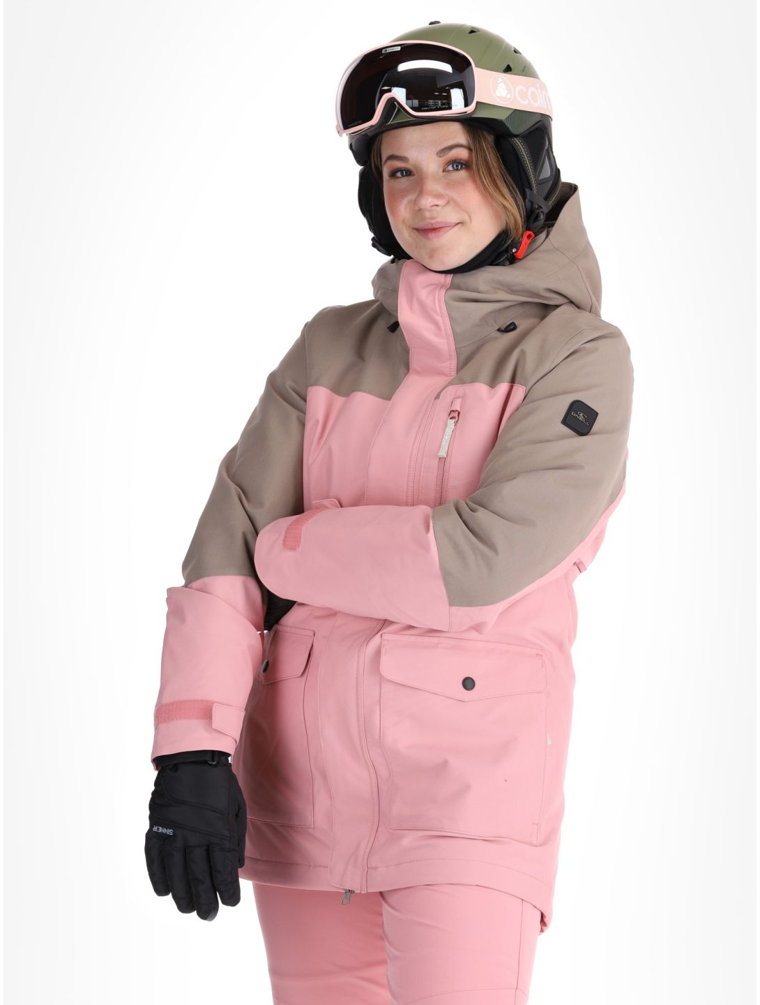 O'Neill, Utility Hybrid veste de ski femmes Genuine Pink Colour Block blanc, brun, rose 