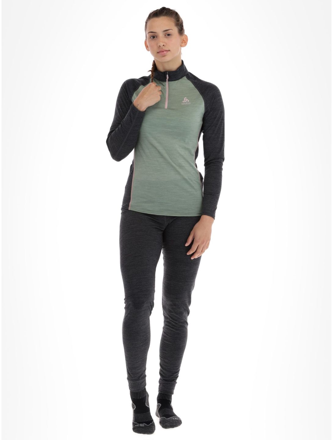 Odlo, Natural Performance PW 150 pull de ski femmes Matte Green - Dark Grey Melange gris, vert 