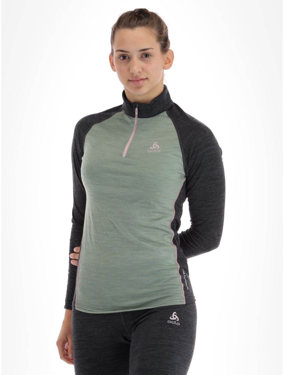 Odlo, Natural Performance PW 150 pull de ski femmes Matte Green - Dark Grey Melange gris, vert 