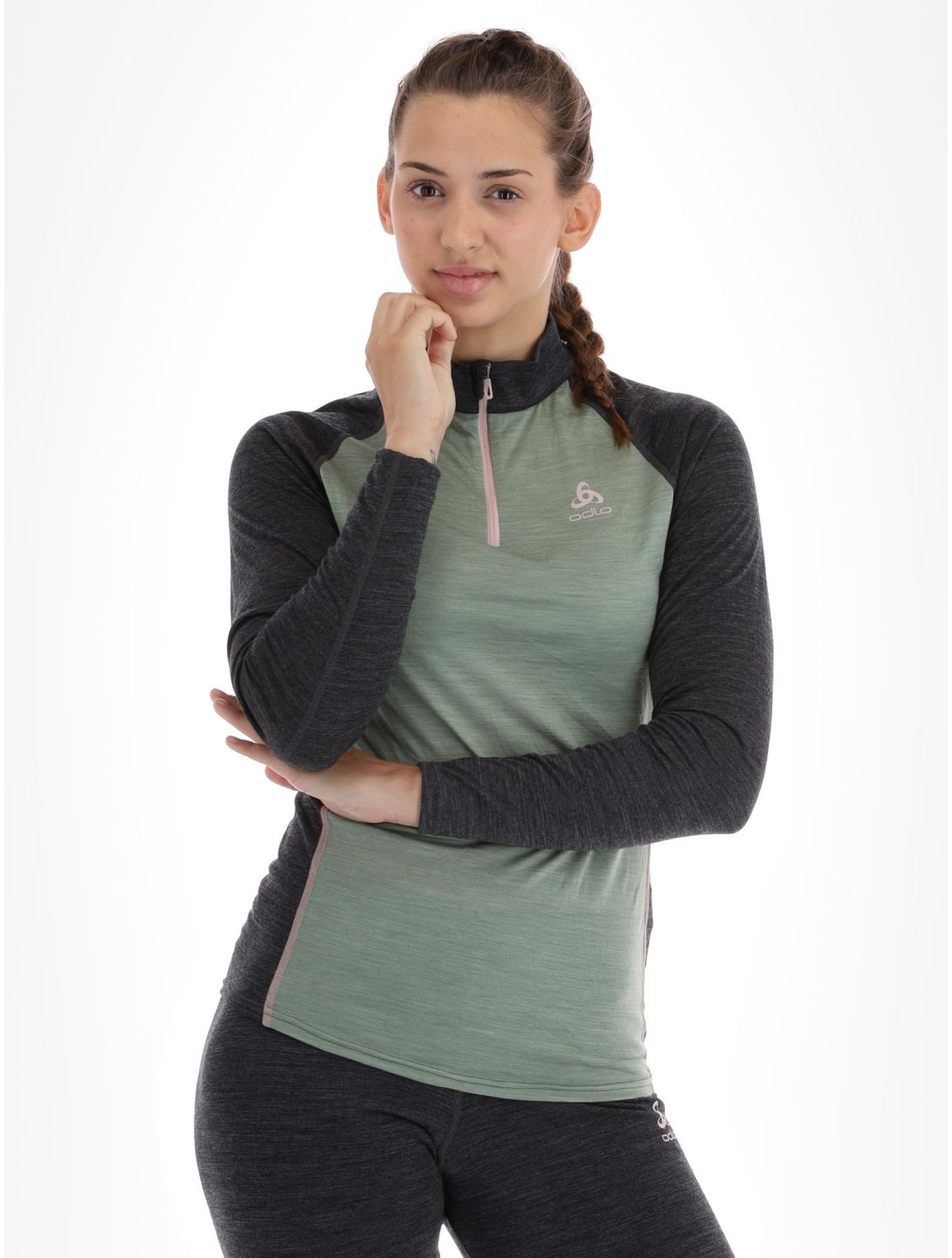 Odlo, Natural Performance PW 150 pull de ski femmes Matte Green - Dark Grey Melange gris, vert 