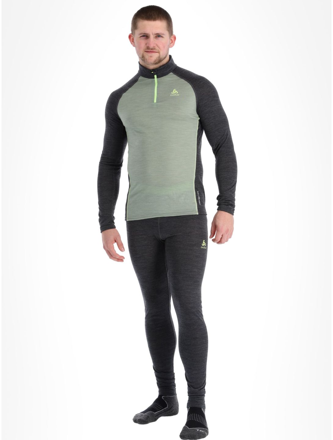 Odlo, Natural Performance PW 150 pull de ski hommes Matte Green - Dark Grey Melange gris, vert 