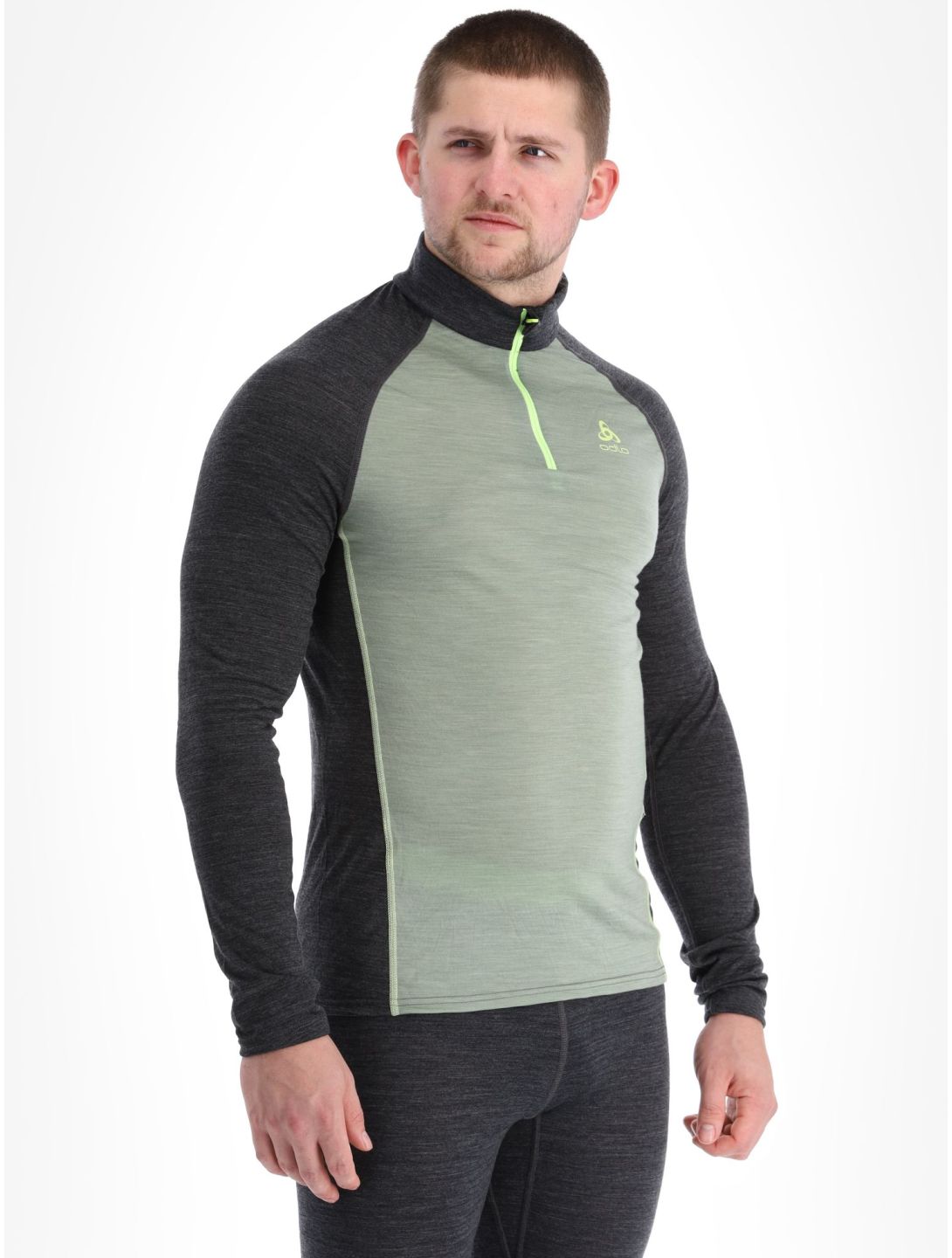 Odlo, Natural Performance PW 150 pull de ski hommes Matte Green - Dark Grey Melange gris, vert 