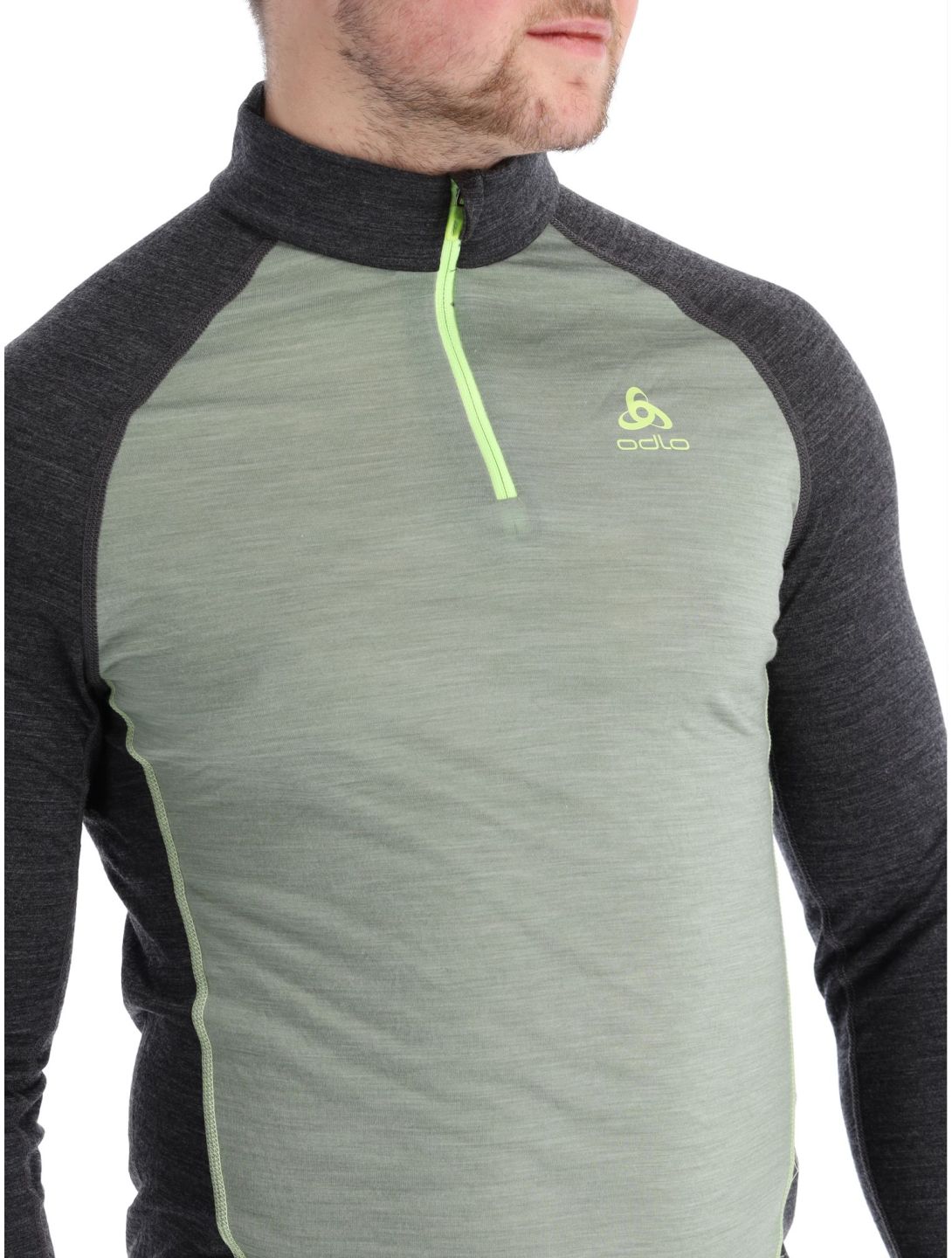 Odlo, Natural Performance PW 150 pull de ski hommes Matte Green - Dark Grey Melange gris, vert 