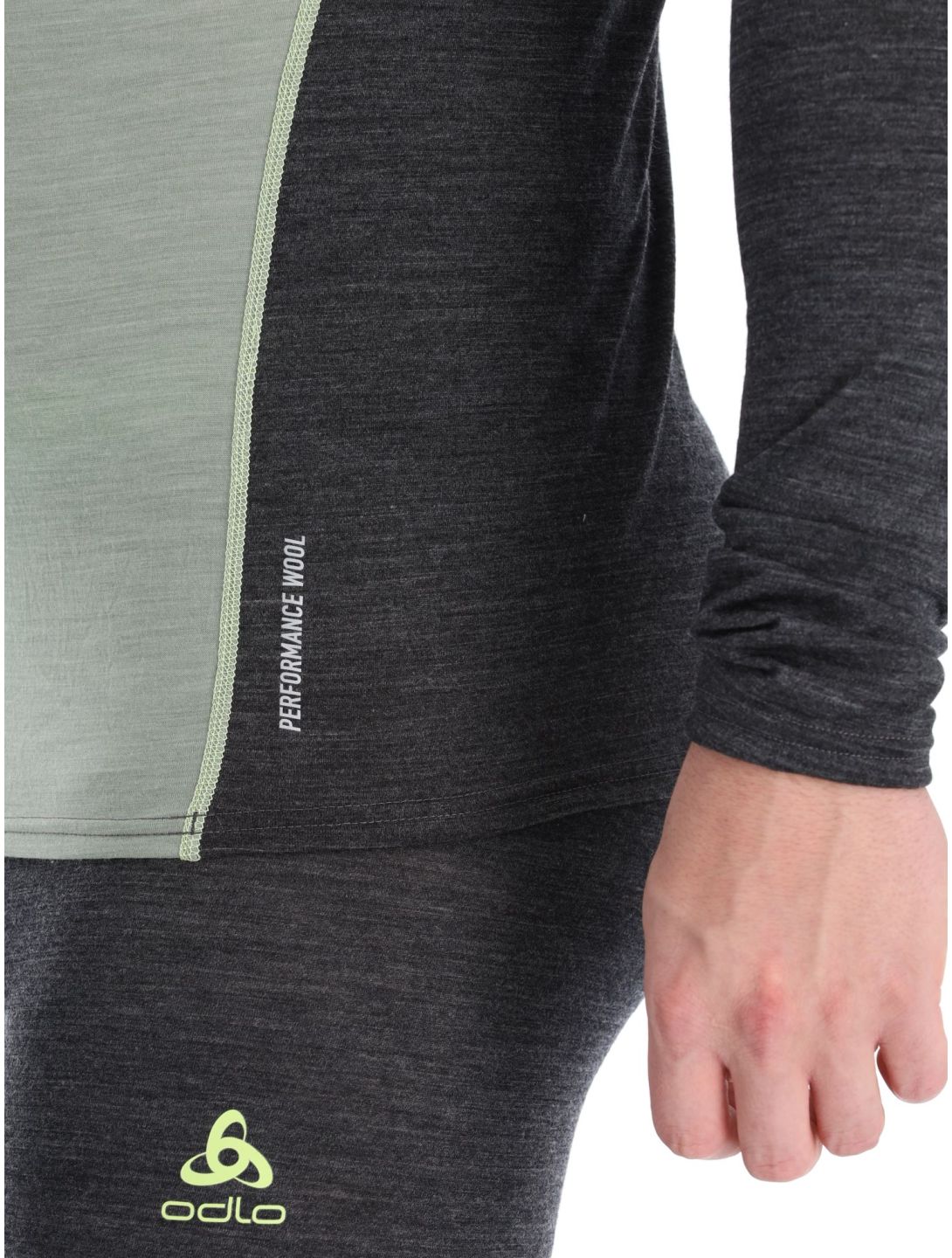 Odlo, Natural Performance PW 150 pull de ski hommes Matte Green - Dark Grey Melange gris, vert 