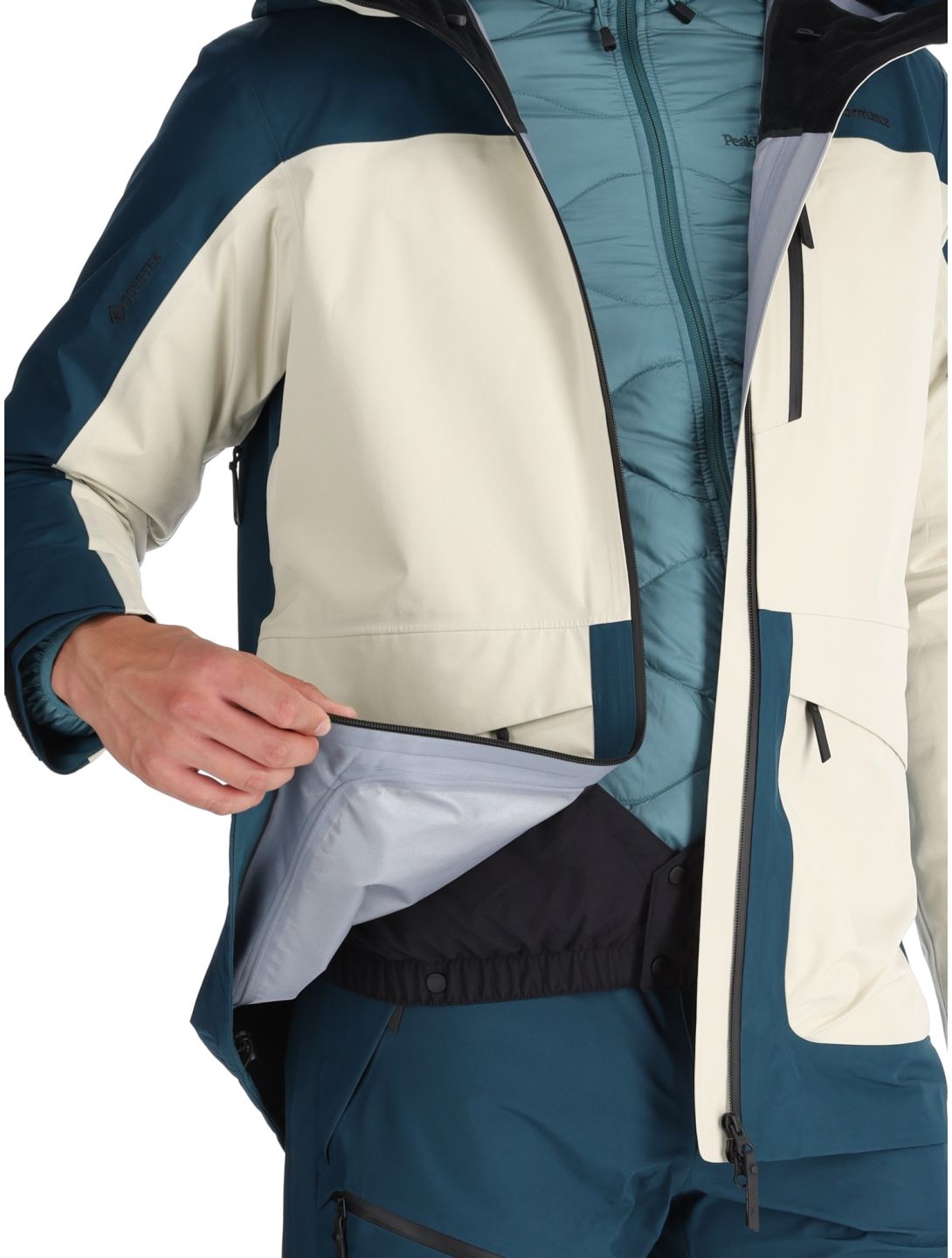 Peak Performance, M Vertical Gore-Tex 3L veste de ski à coque dure hommes Infinity Teel / Sand Fog beige, bleu 