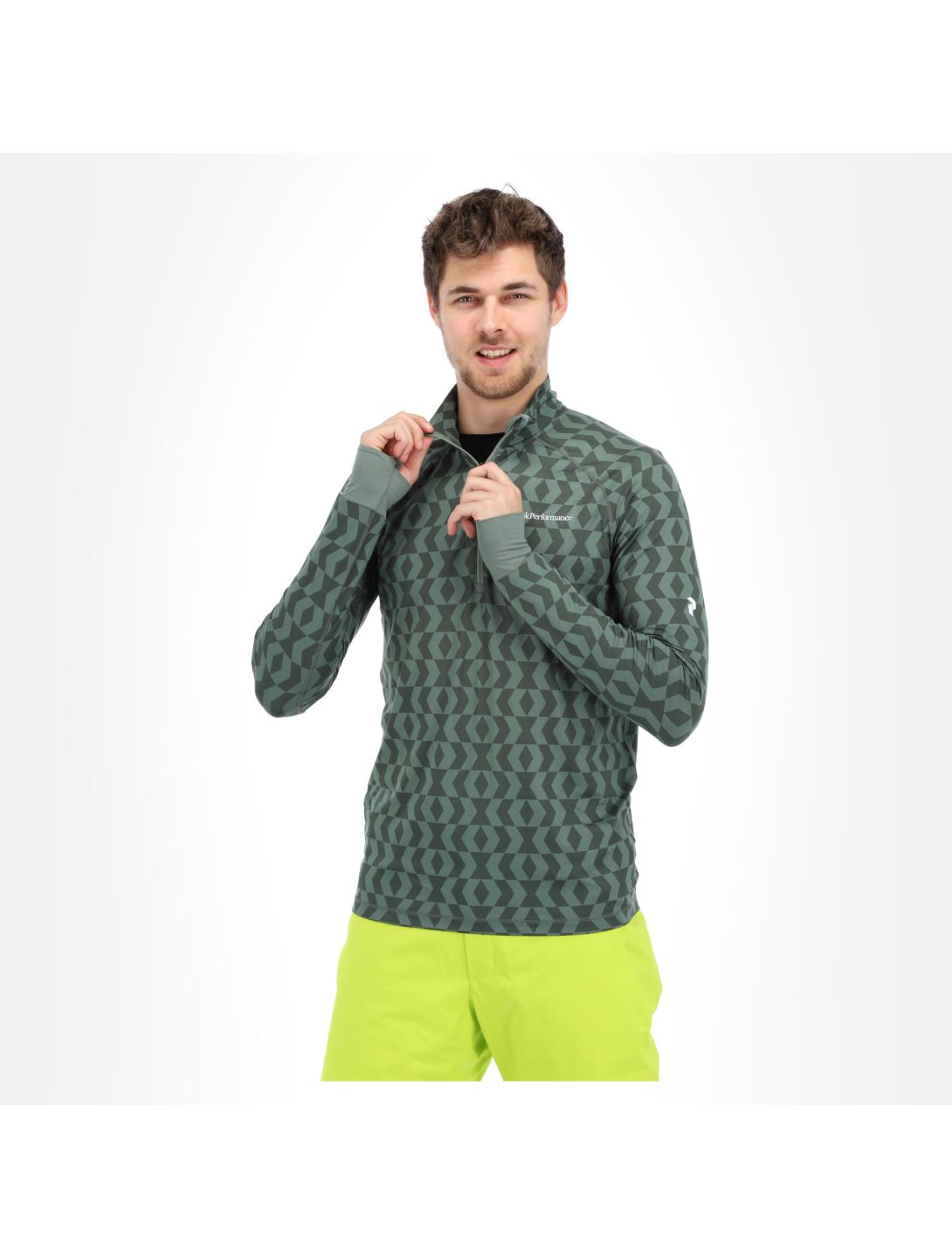 Peak Performance, Spirit Half Zip Printed chemise thermo hommes pattern vert 