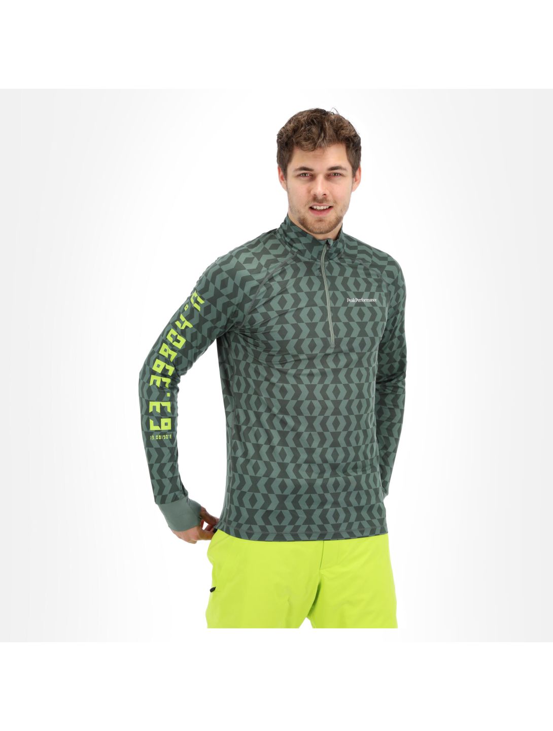 Peak Performance, Spirit Half Zip Printed chemise thermo hommes pattern vert 