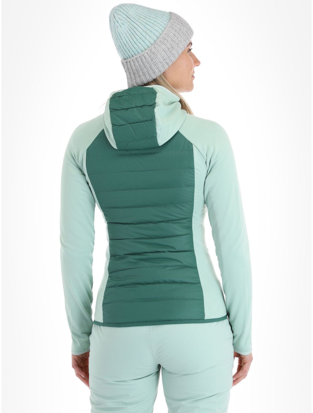 Peak Performance, W Down Hybrid Hood gilet femmes Smoke Pine Delta Green vert 