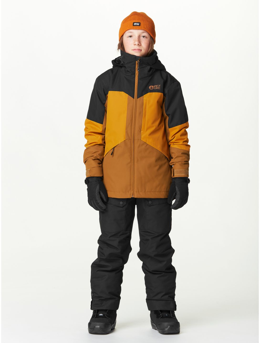 Picture, Cossmo veste de ski enfants Black Honey Chocolate brun, noir, orange 