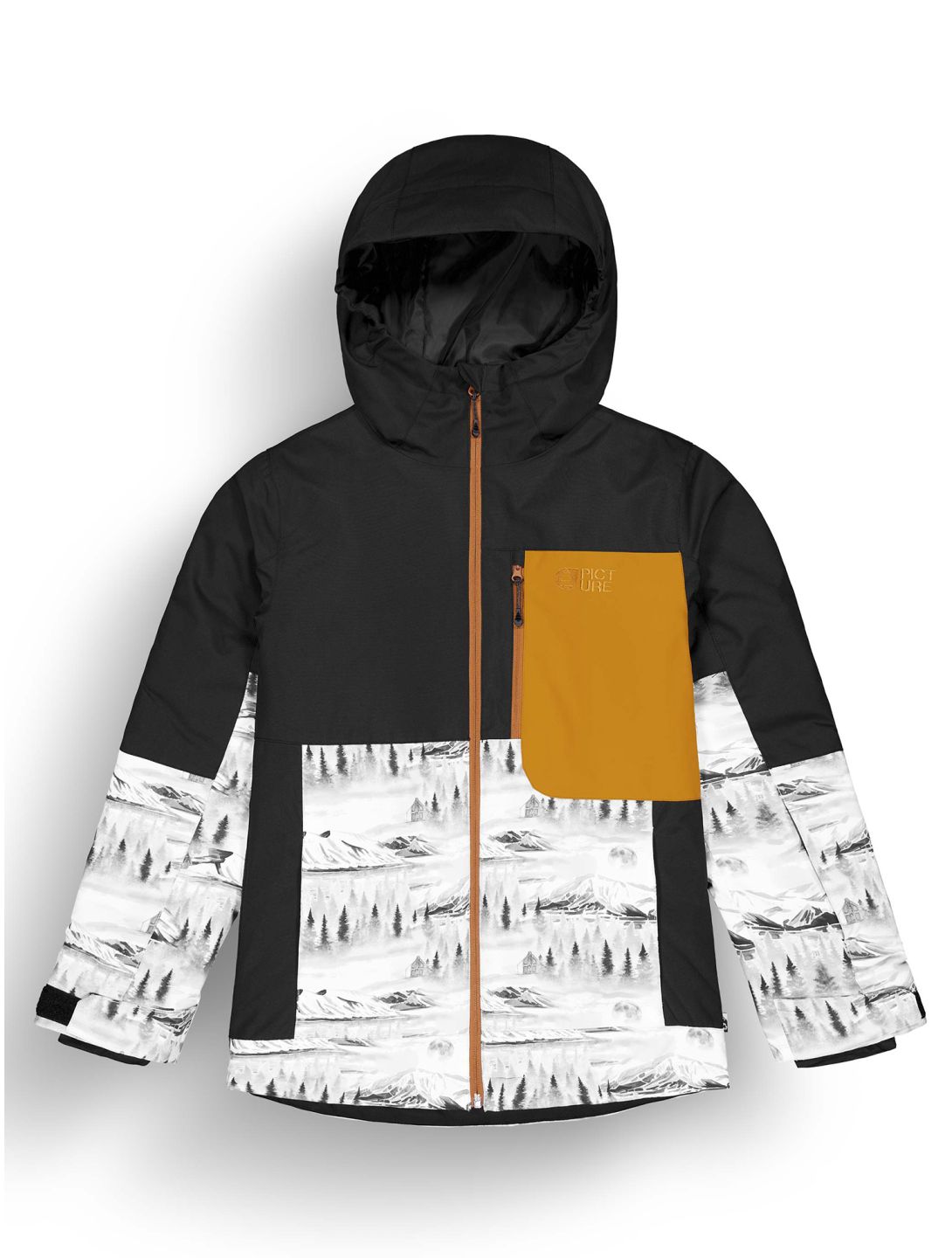 Picture, Daumy veste de ski enfants Black Mood Print Honey bleu, noir, orange 