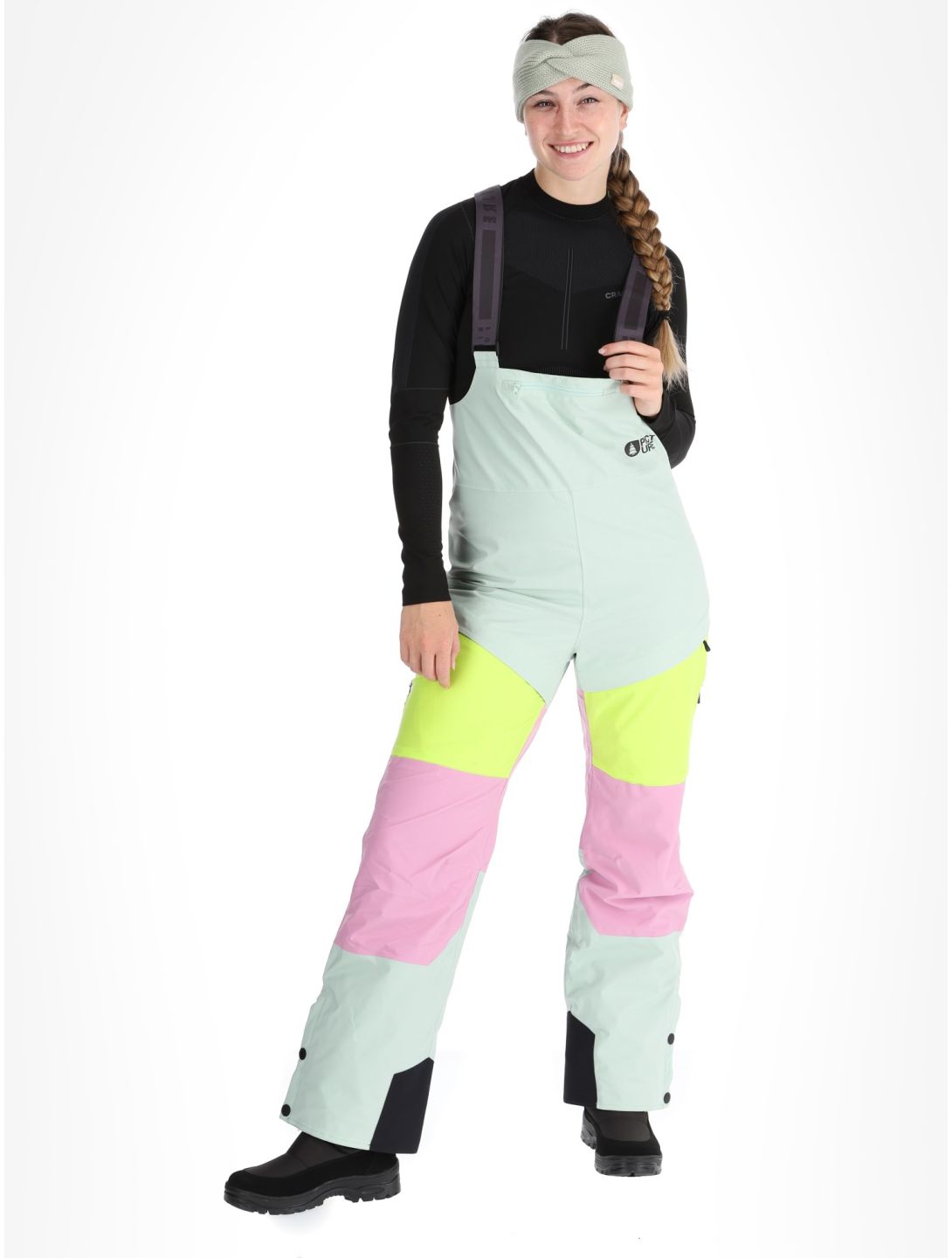 Picture, Elwy pantalon de ski BIB femmes Silt Green Orchid Acid Lime rose, vert 