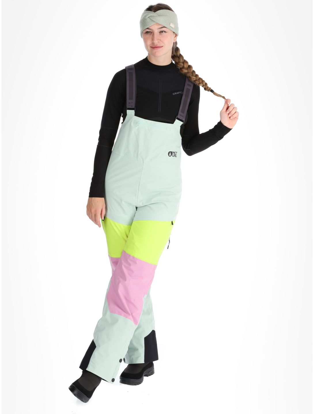 Picture, Elwy pantalon de ski BIB femmes Silt Green Orchid Acid Lime rose, vert 