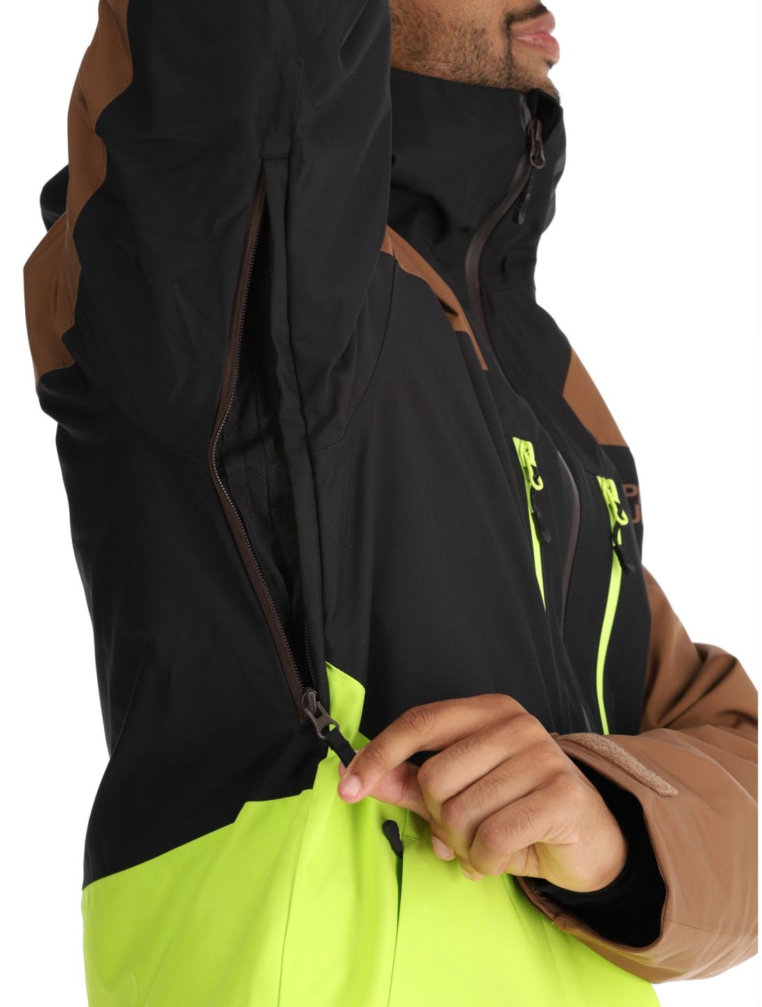 Picture, Object veste de ski hommes Cocoa Brown Black Acid Lime brun, jaune, noir 