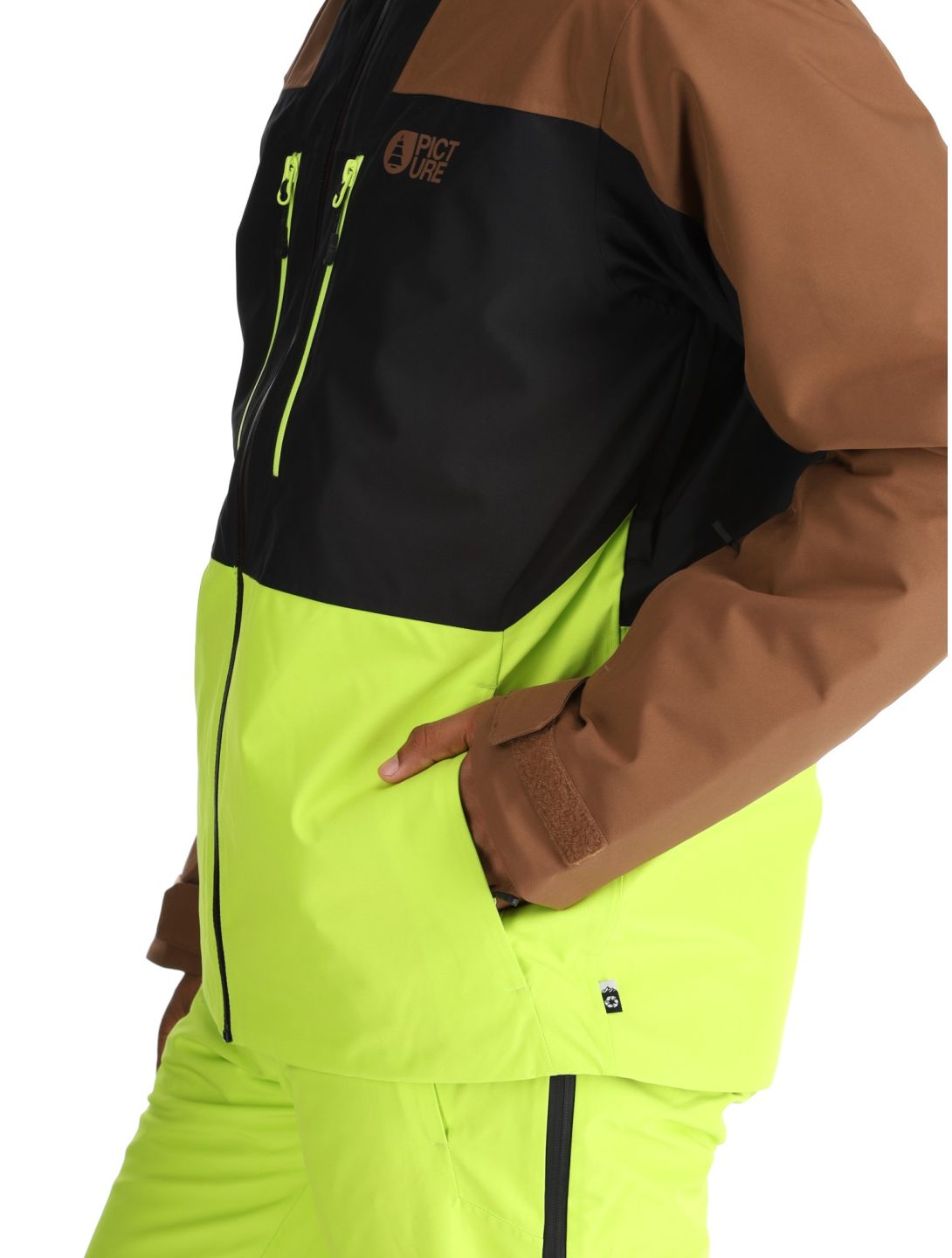 Picture, Object veste de ski hommes Cocoa Brown Black Acid Lime brun, jaune, noir 