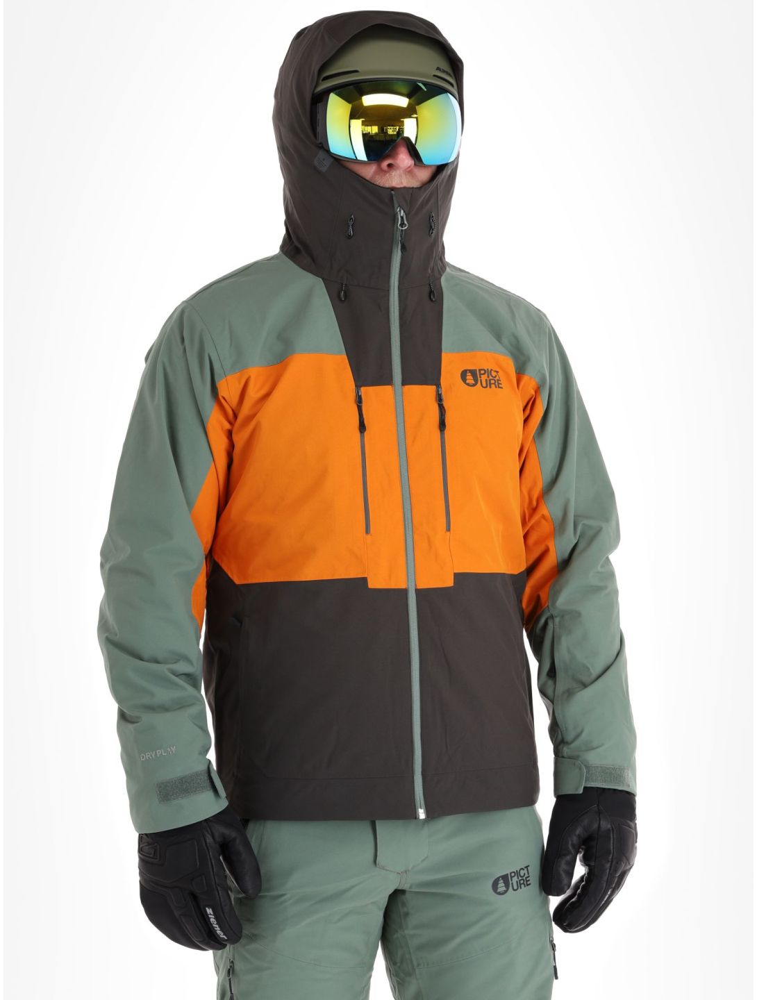 Picture, Object veste de ski hommes Raven Grey gris, orange, vert 