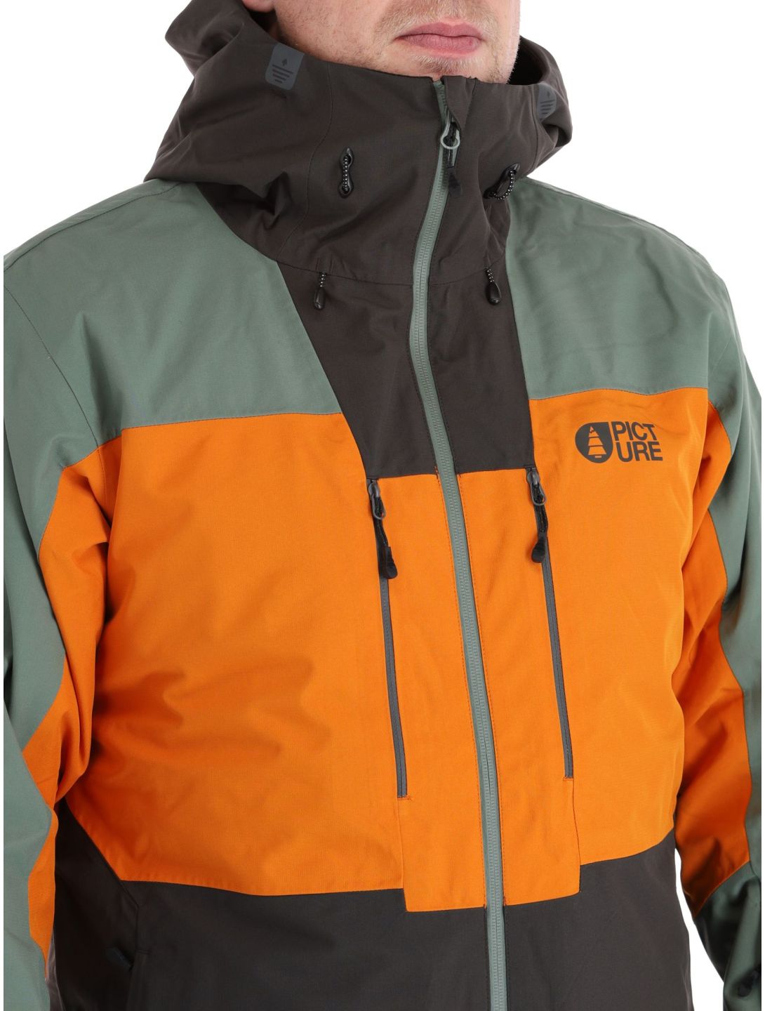 Picture, Object veste de ski hommes Raven Grey gris, orange, vert 