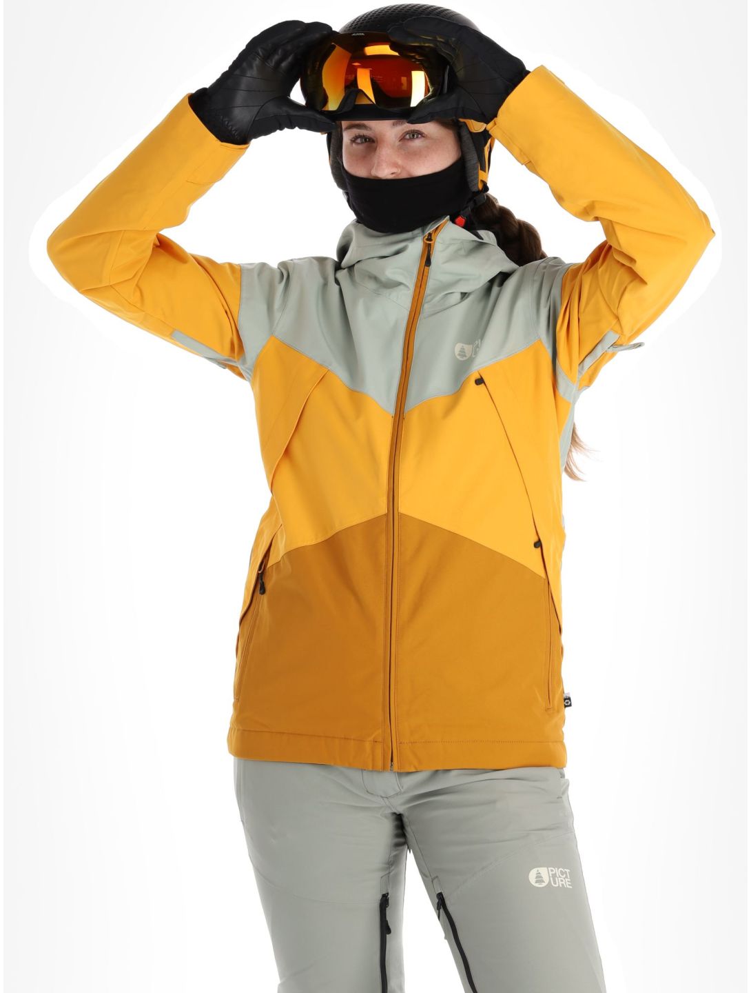 Picture, Seakrest veste de ski femmes Camel brun, orange, vert 