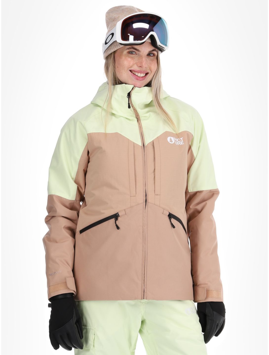 Picture, Sitkah veste de ski femmes Lime Cream Roebuck brun, vert 