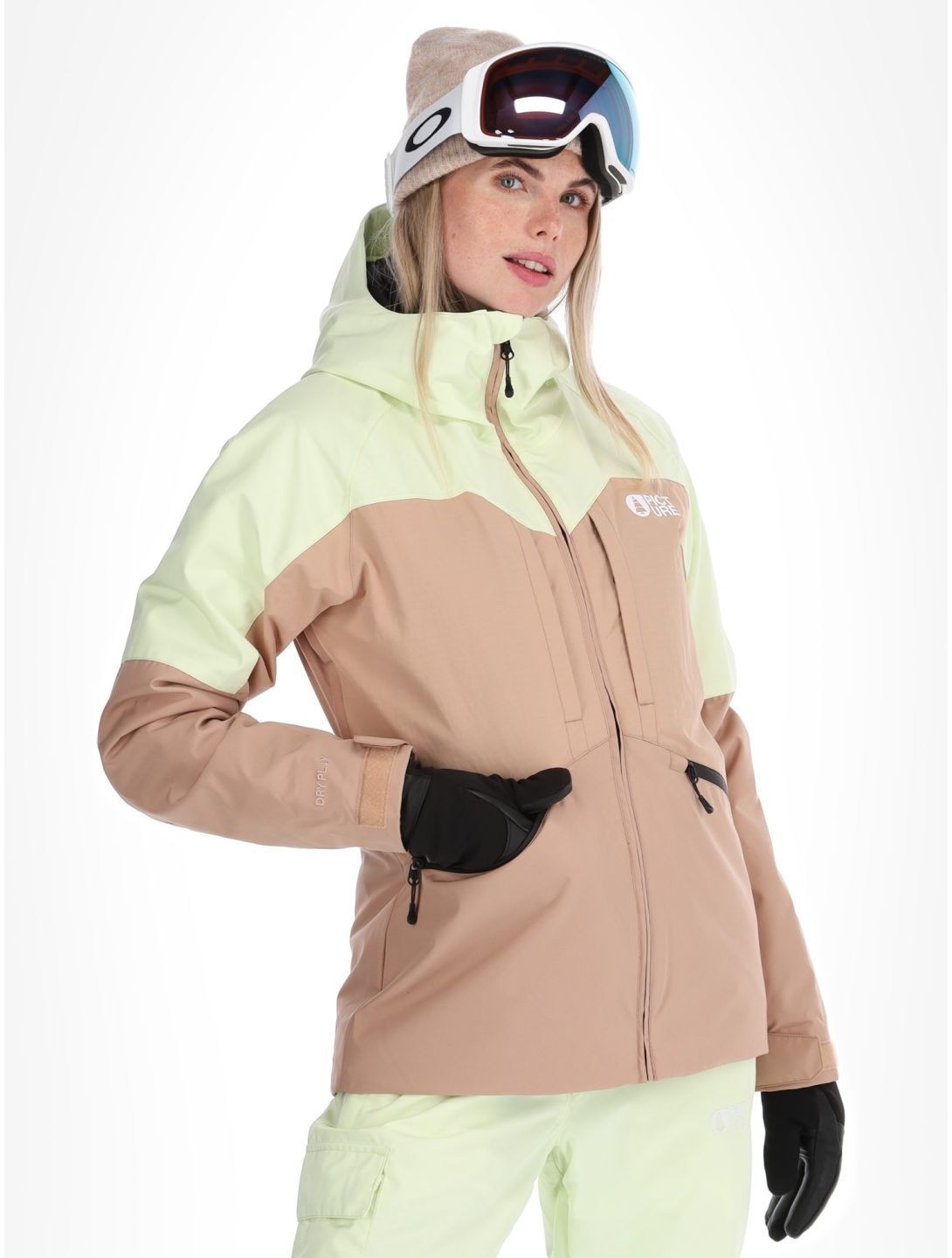 Picture, Sitkah veste de ski femmes Lime Cream Roebuck brun, vert 