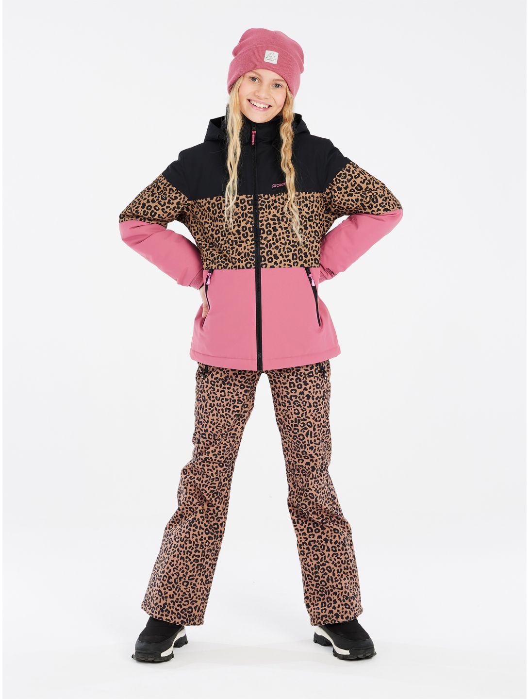 Protest, PRTFUGEE JR veste de ski enfants Rose Dust noir, rose 