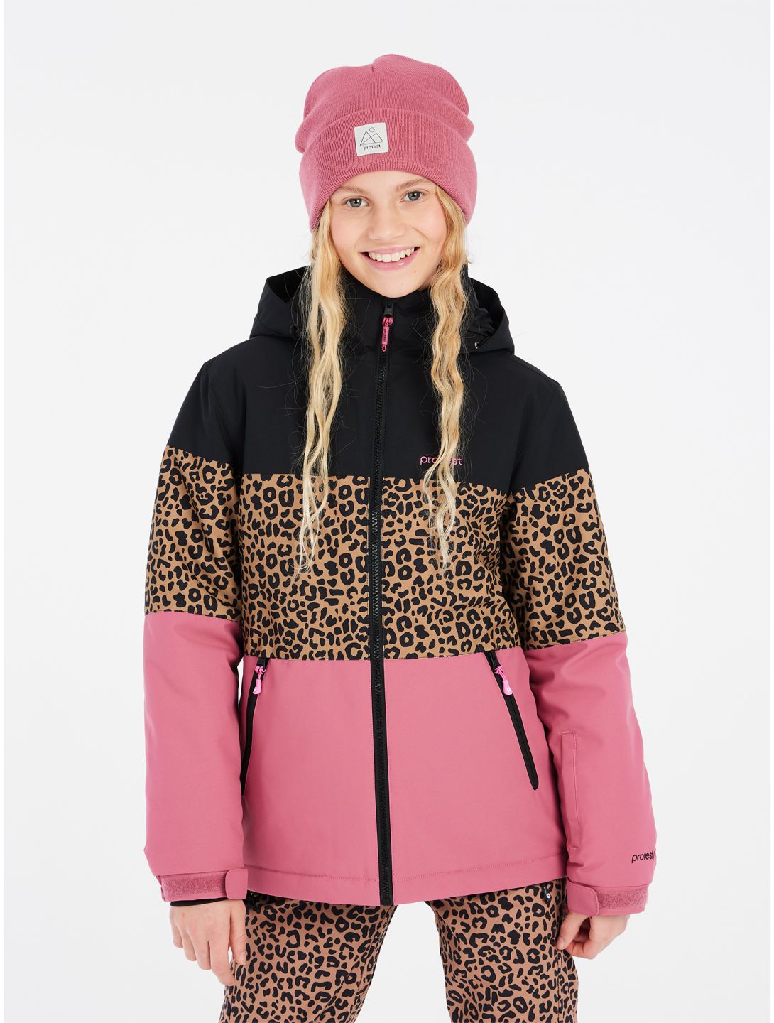 Protest, PRTFUGEE JR veste de ski enfants Rose Dust noir, rose 