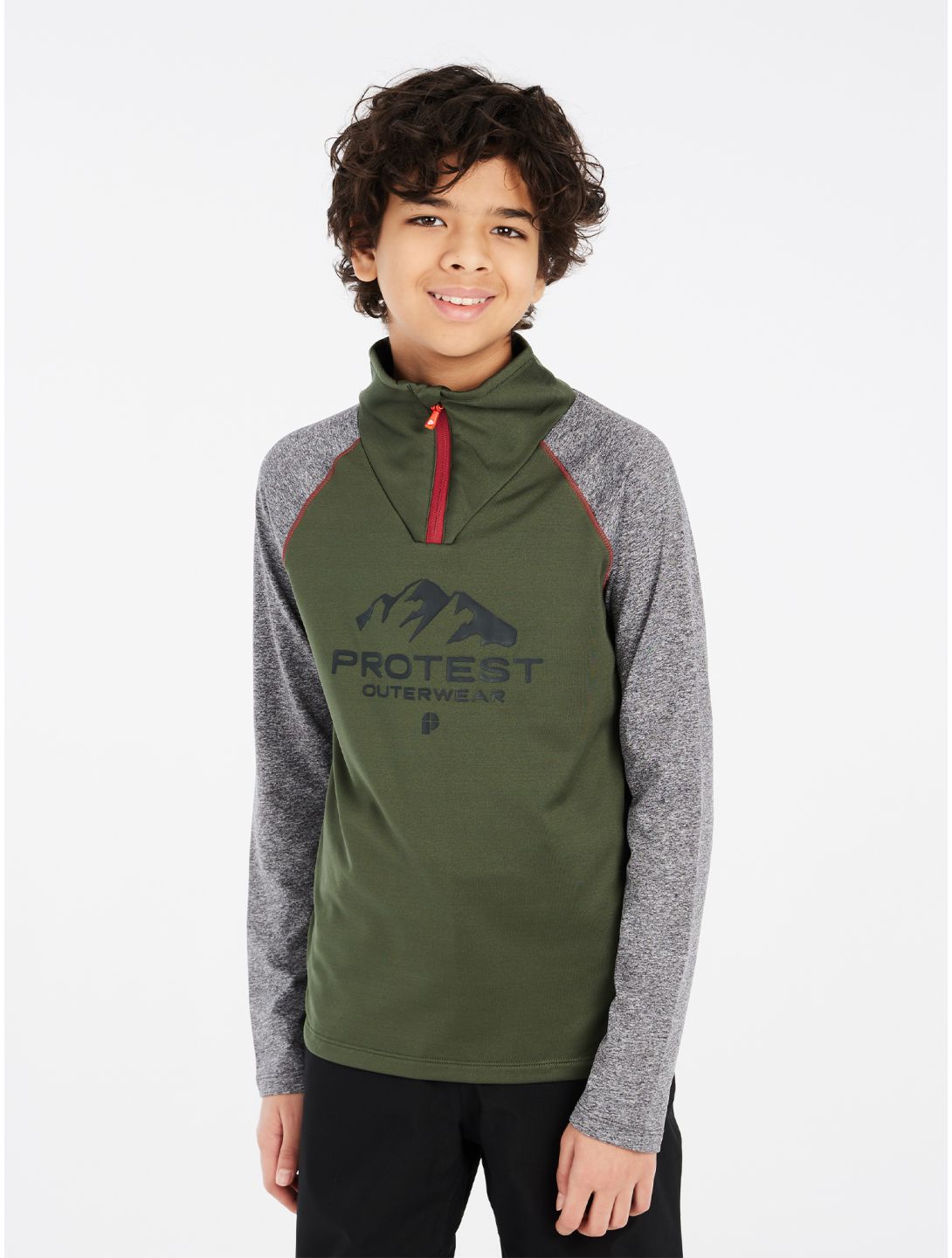 Protest, PRTRAF JR 1/4 zip pull de ski enfants Thyme gris, vert 